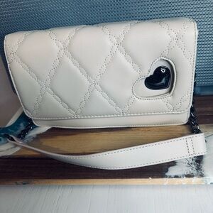 Betsey Johnson Cream Quilted Clutch with Heart Accent